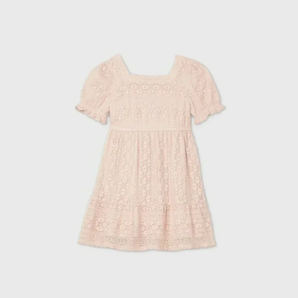 TODDLER GIRLS' SHORT PUFF SLEEVE LACE DRESS - ART - Picture 1 of 8